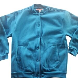Tudor‎ Court Jacket Womens M Teal Blue Snap Front Fleece Bomber Pockets Varsity